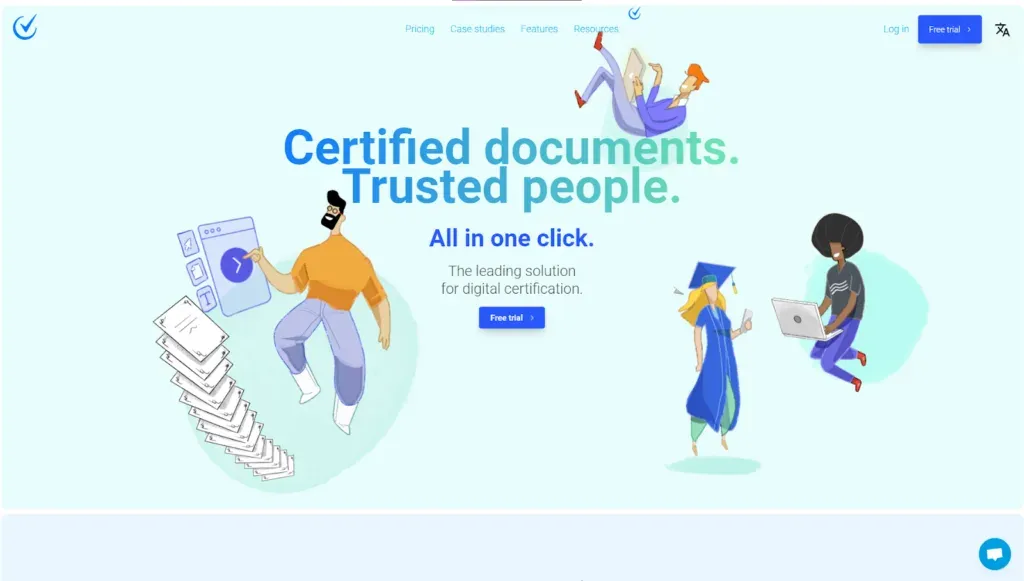 CVTrust homepage with the headline Certified documents. Trusted people. All in one click