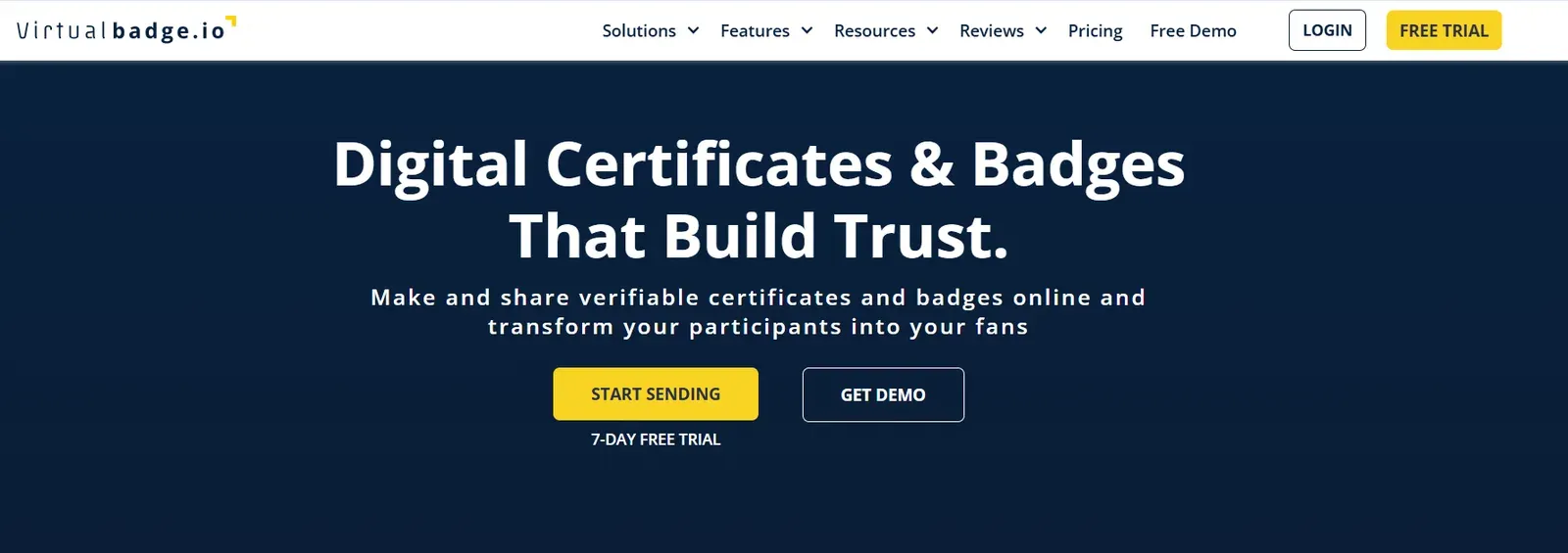 Virtualbadge.io homepage: digital certificates and badges that build trust
