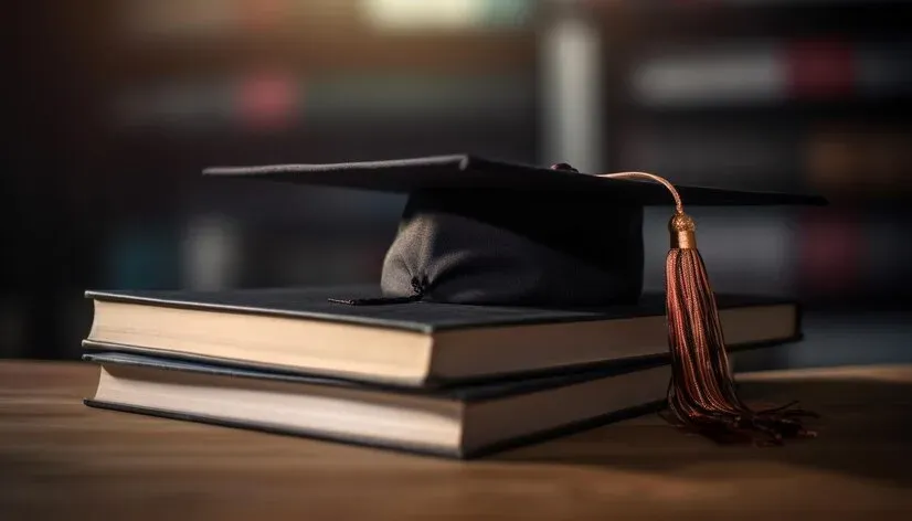 Graduation cap resting on a stack of books